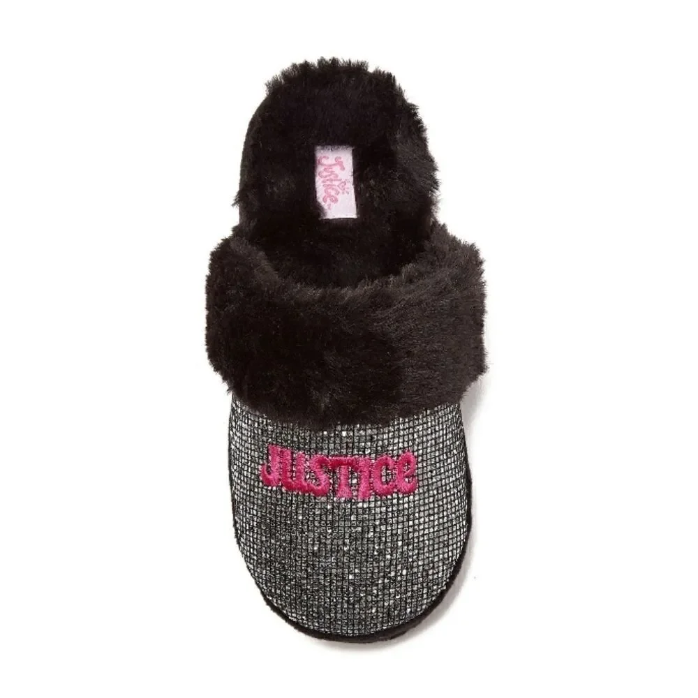 Justice Girls Graphic Slip On Sparkling Scuff Slippers Shoes Size 2/3